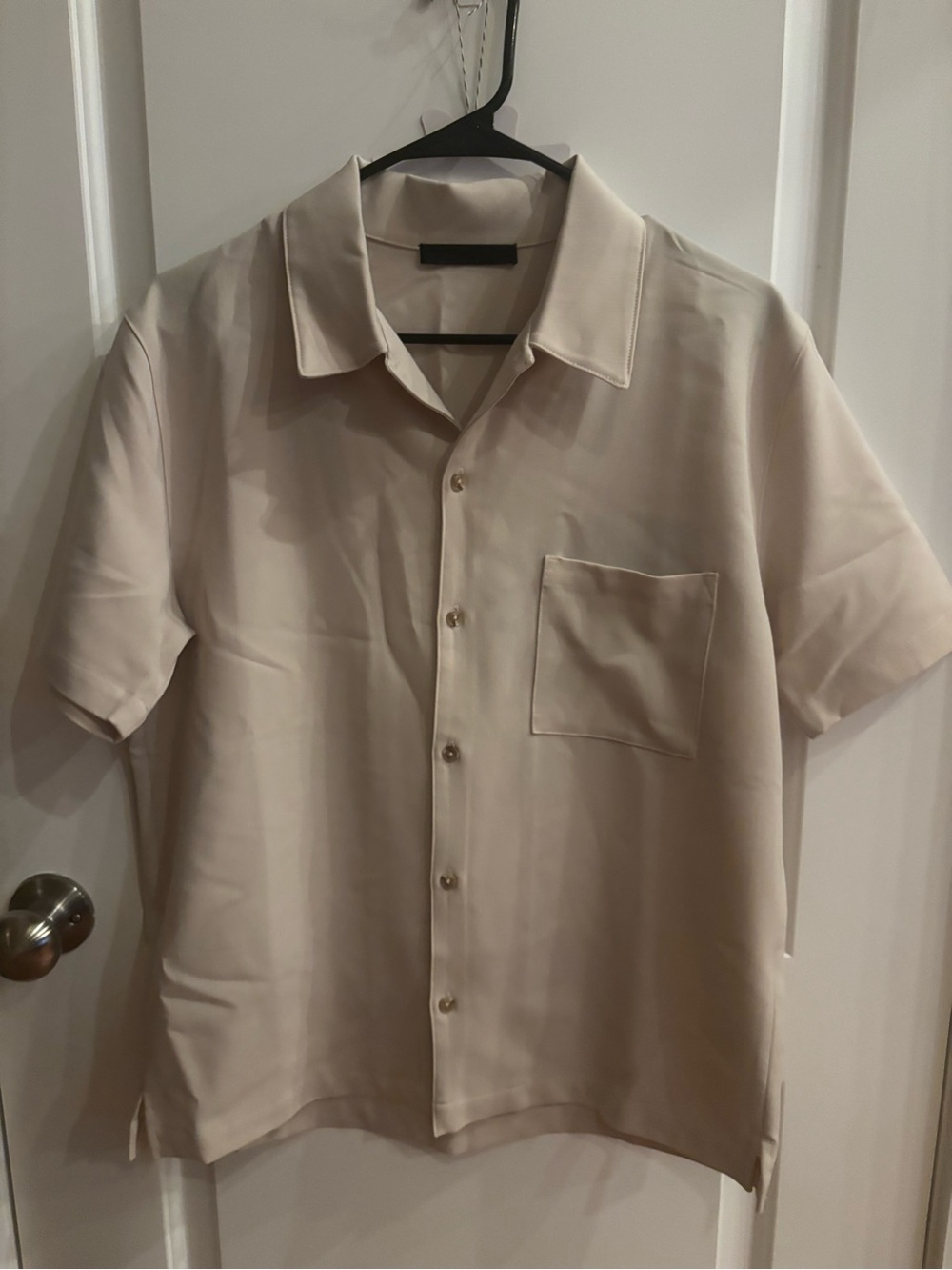 OAK + FORT Short Sleeve Button-Down Shirt in Light Beige